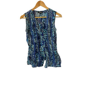 PAPA VANCOUVER Blue Pattern Small V Neck Sleeveless Cotton Shirt S